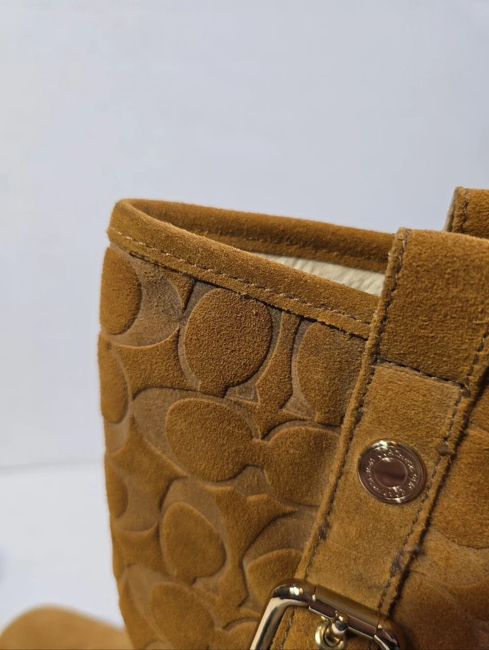 Coach Tullip Tan Suede Signature Mid-Calf Boots with Buckle Detail Size 7